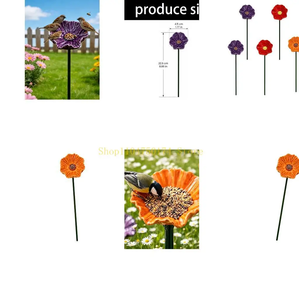 Outdoor Yard Ceramic Flower Stake with Shallow Water Dish for Garden Use, Soil Insert Positioning, and Pot Rows Top Sale
