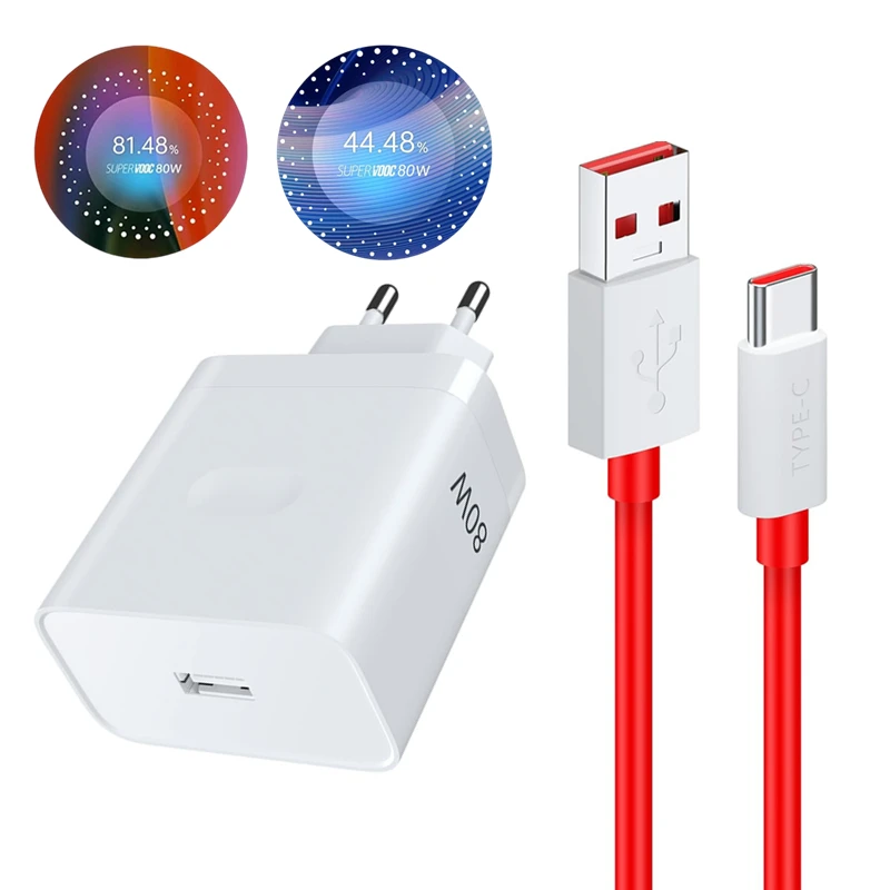 80W SuperVOOC EU Fast Wall Charger for OnePlus 8T 9 10 12 12R Nord 2T CE 2 3 Lite OPPO realme 8 10 Pro GT NEO 3 Type C USB Cable