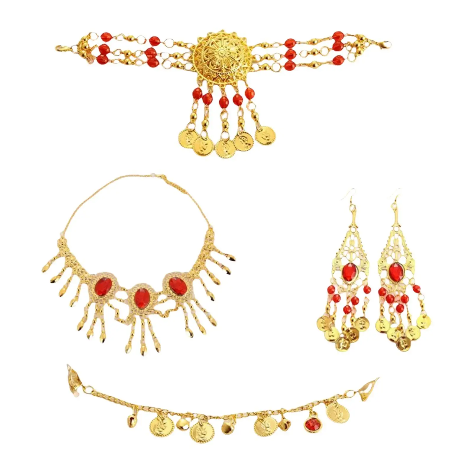 ベリーダンス ジュエリー セット アンティーク ヘアチェーン タッセル パーティー ウェディング パフォーマンス用