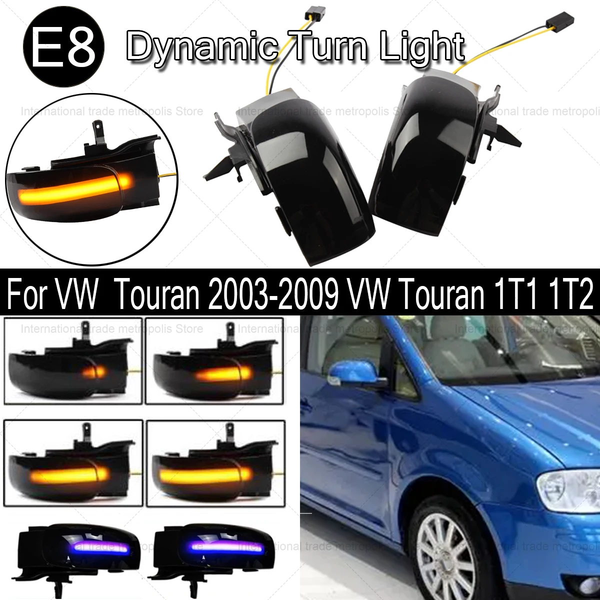 

1 Pair Car Dynamic LED Turn Signal Light Flowing Side Wing Rearview Mirror Indicator For VW Volkswagen Touran 1T1 1T2 2003-2009