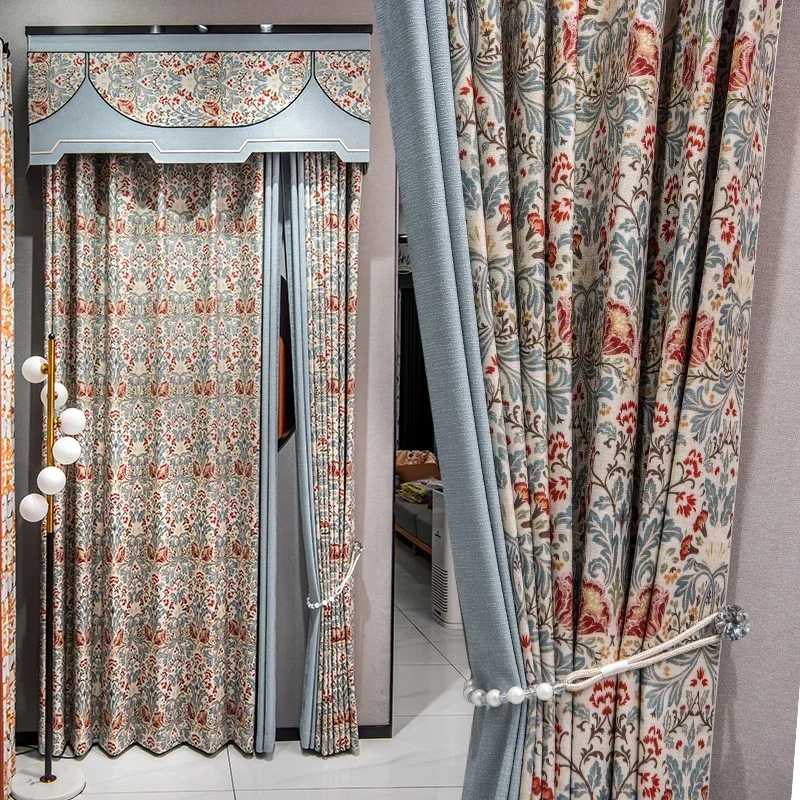 Garden floral cotton linen curtains for living room bedroom blackout printing American retro popular floating window custom size