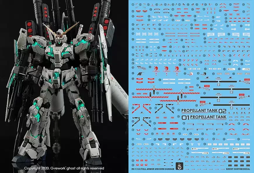 YAN Water Slide Decals Ghost Custom for RG 1/144 RX-0 Full Armor Unicorn HD Fluorescent Water Stickers Hobby Model DIY