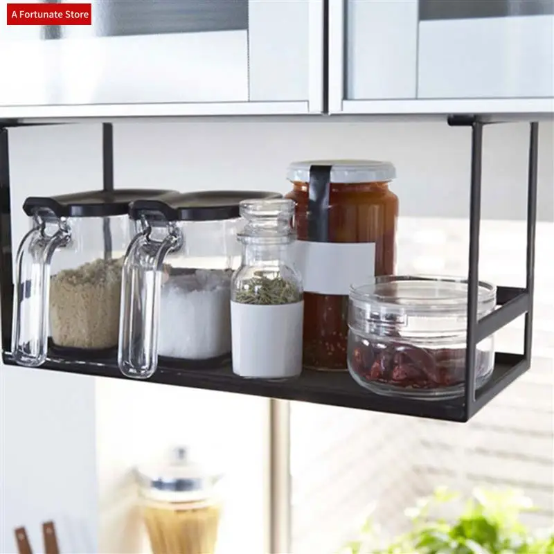 

2X Under-Shelf Spice Organizer Cabinet Hanger Shelf Seasoning Bottle Holder Closet Storage Basket Kitchen Accessories-A78G
