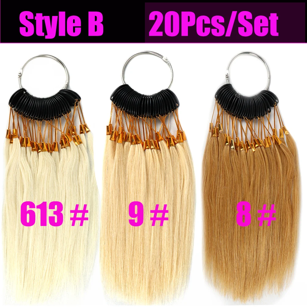 20/30pcs Human Hair Swatch Hair Color Rings For Salon Hairdresser Supplies Human Hair Extension Test Strands Hair Dyeing Sample