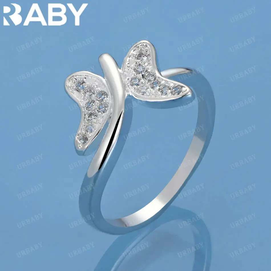 

URBABY 925 Sterling Silver Size 7-10 Zircons Butterfly Ring For Women Fashion Jewelry Charm Grace Noble Wedding Accessories