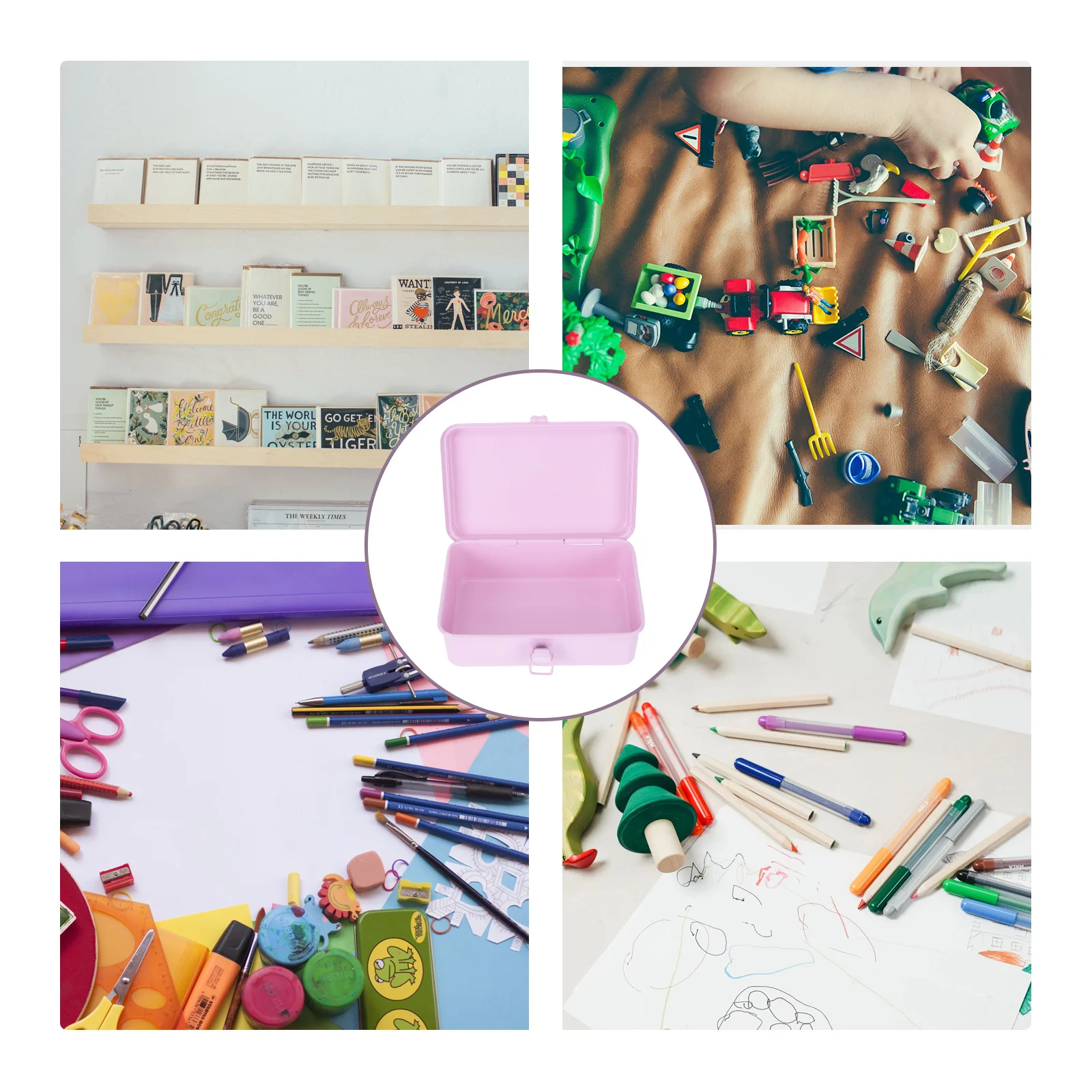 

1pc Durable Iron Desktop Stationery Storage Box Large Capacity Home Use Organizer Container For Pens Scissors Erasers Simple