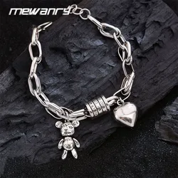 Mewanry Bear Love Heart Pendant Bracelets For Women Girls New Trendy Cute Vintage Temperament Personality Birthday Jewelry Gifts