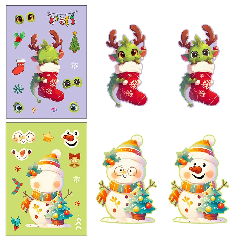 Funny DIY Christmas Stickers Make A Santa Claus Girl Snowman Socks Penguin Face Puzzle Stickers Christmas Gifts For Kids Toddler