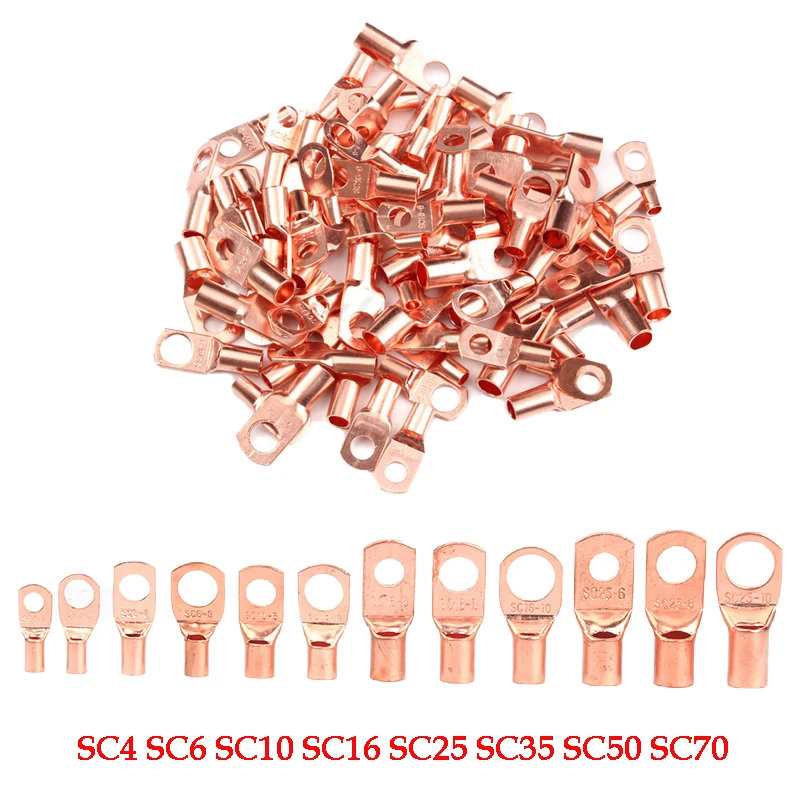 10pcs Copper Lug Ring Wire Connector Cable Lugs Battery Terminals Set Electric Wire Cable Connectors SC4 SC6 SC10 SC16 SC25 SC35