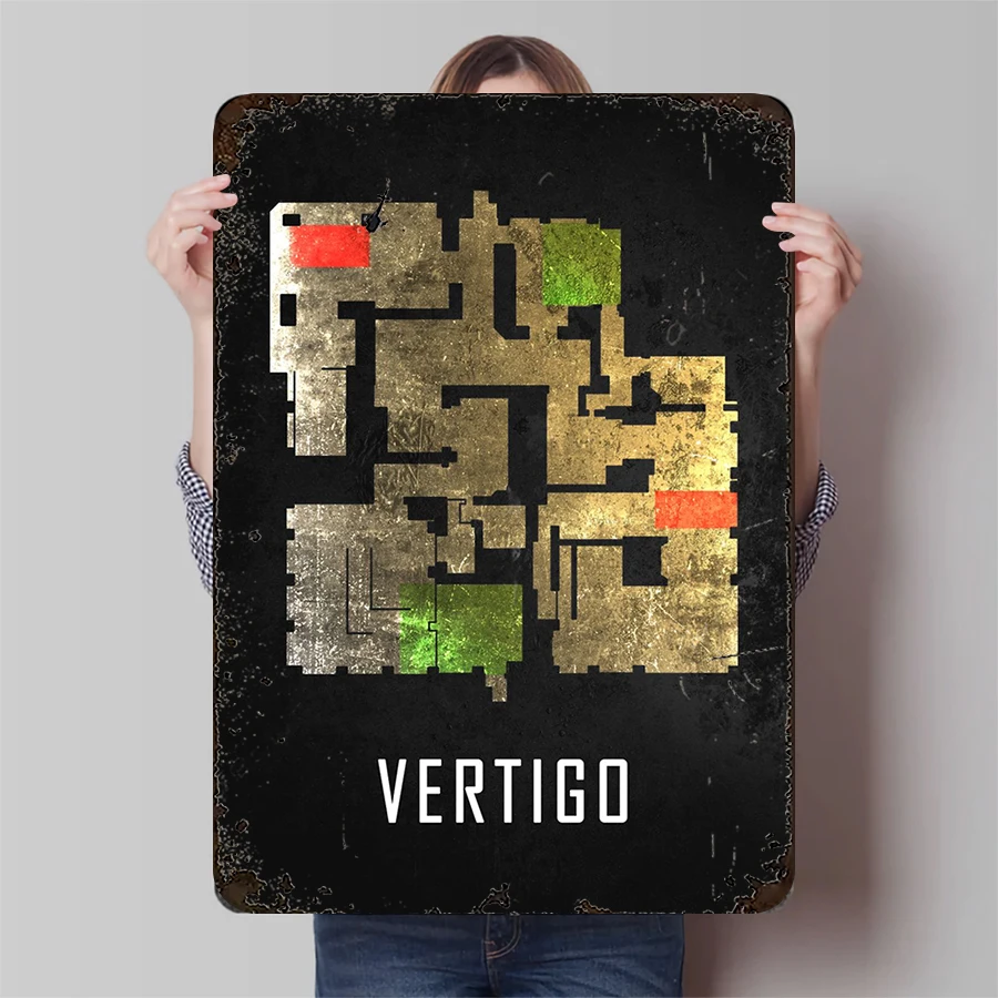 Vintage Pixel Style Map Metal Wall Art Living Room Study Decor Game Theme Creative Home Hanging Ornament