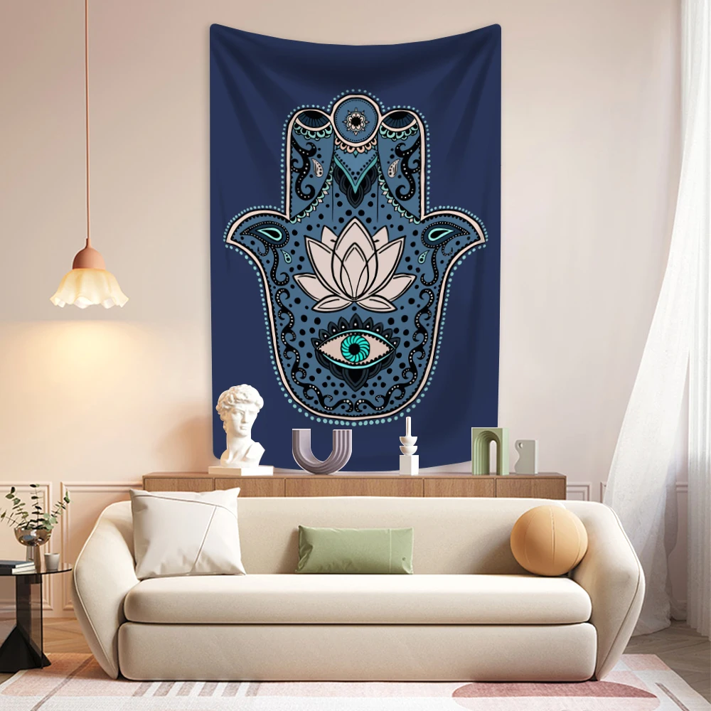 XxDeco Mandala Psychedelic Tapestry Hamsa Hand Of Fatima Printed Boho Home Decor Wall Hanging Bedroom Background Cloth Yoga Mat