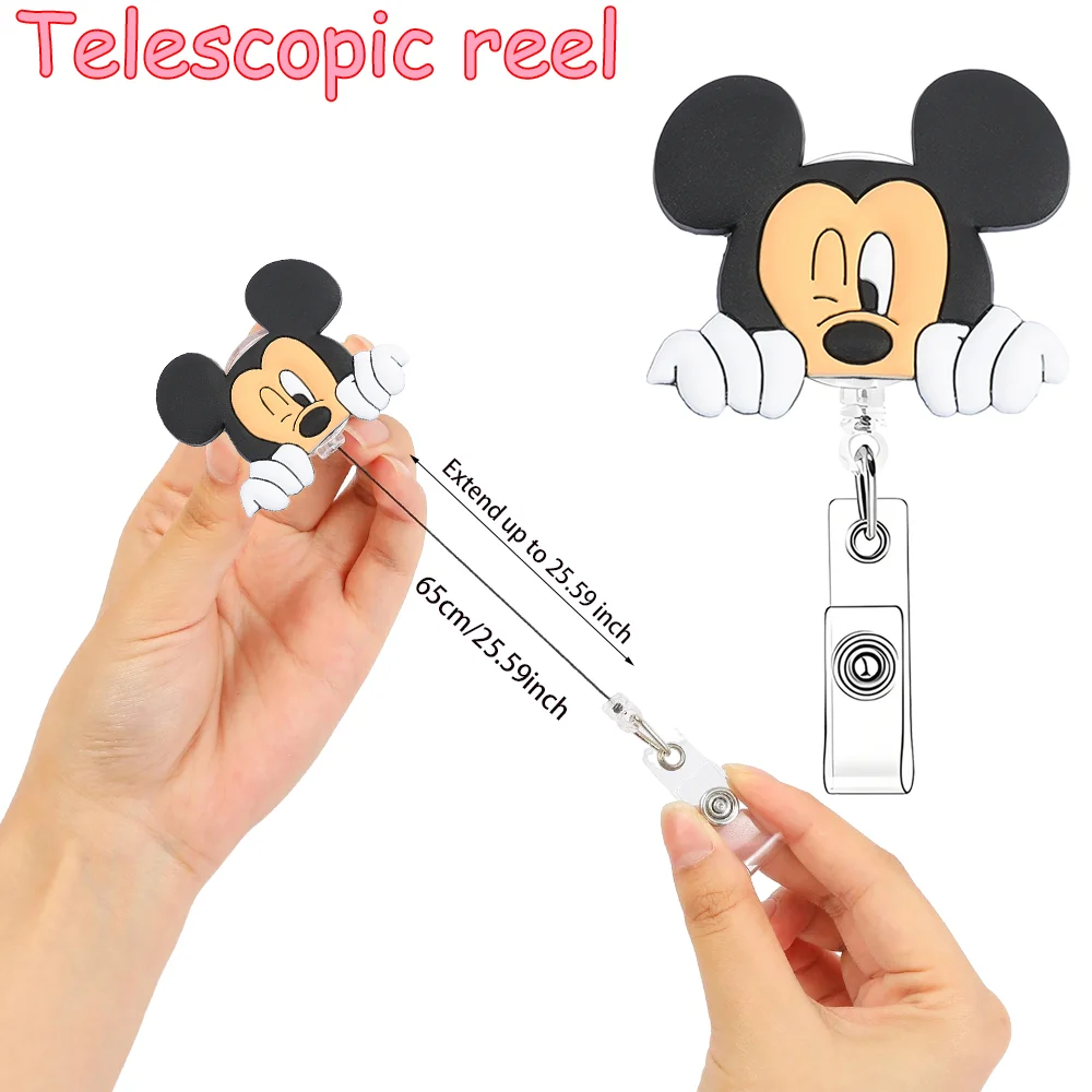 Disney Mickey Telescopic Nurse Doctor Badge Scroll Clip Hospital Medical Student ID Holder Keychain