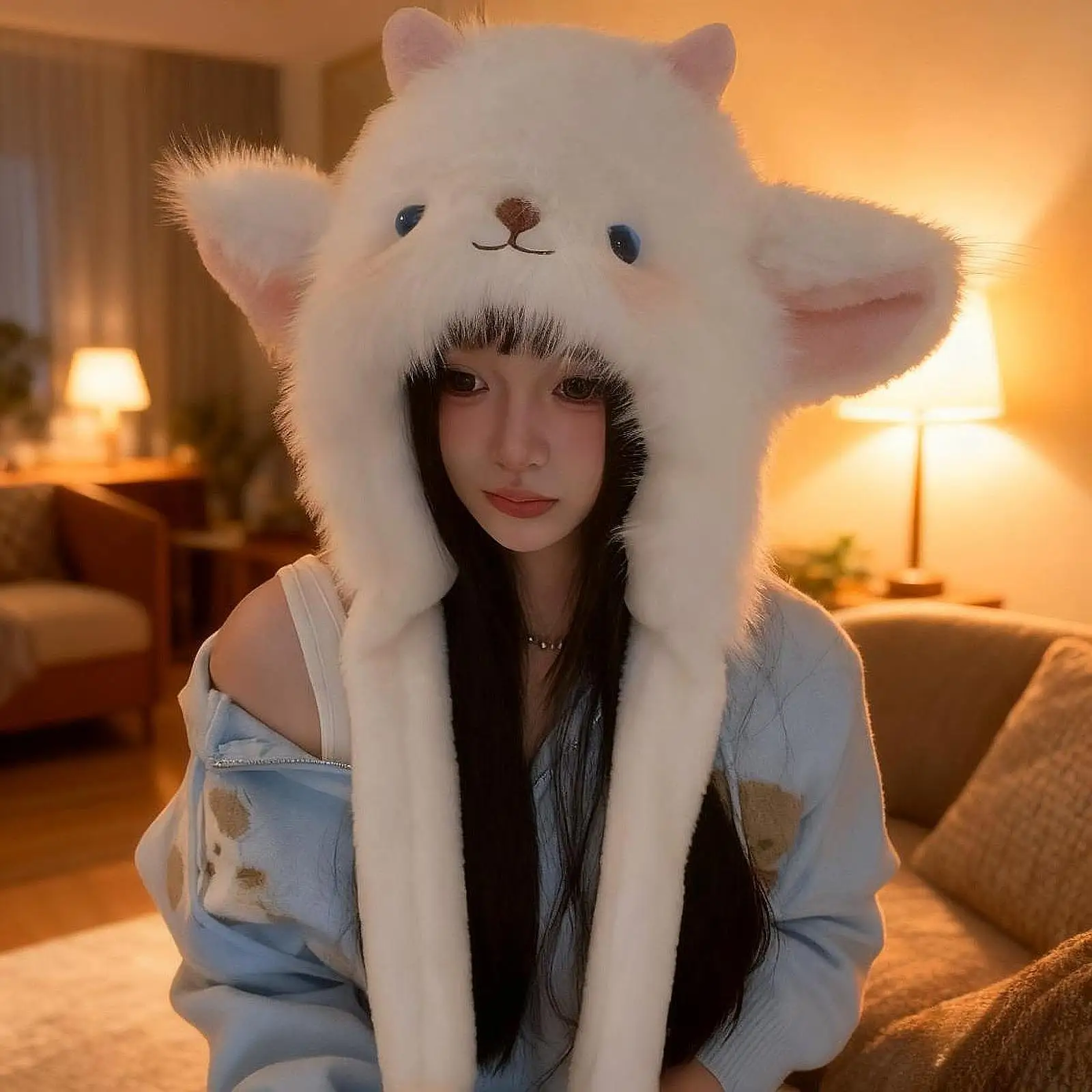 Animal Plush Hat Soft Cute Winter Warm Ear Moving Jumping Hat for Travel Holiday