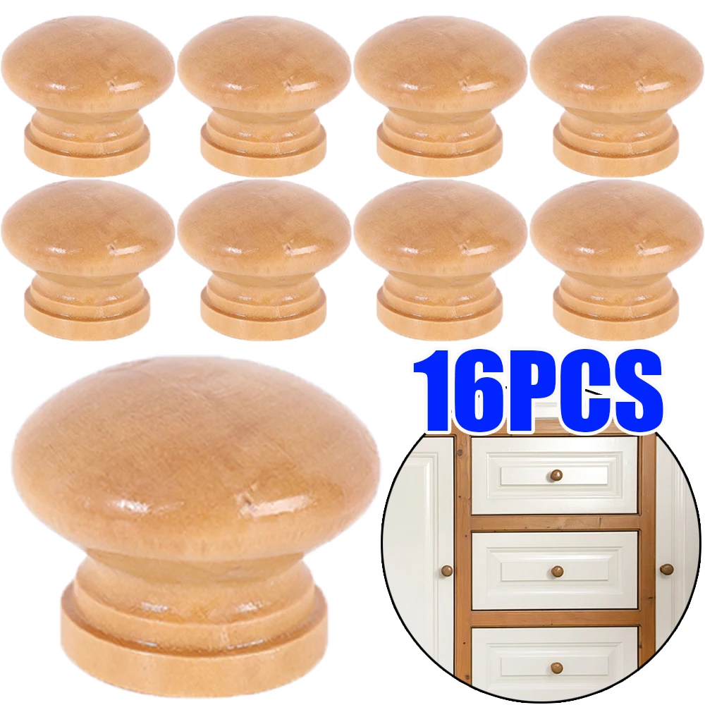 16/1pcs Natural Wooden Cabinet Handle Circular Wooden Drawer Wardrobe Knobs Door Pull Kitchen Handle Furniture Hardware 3 Sizes