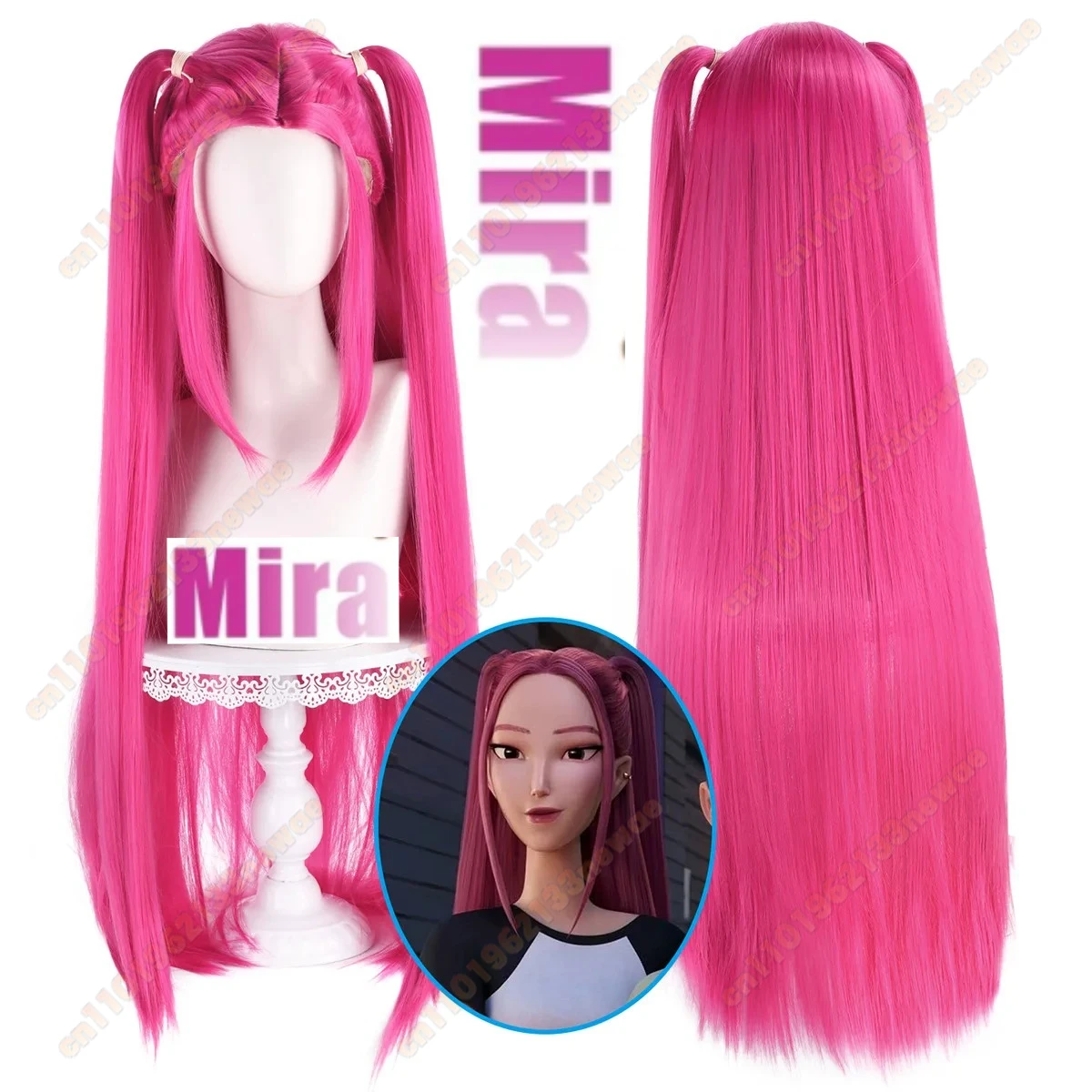 K-Pop: Demon Hunters Mira pelucas de Cosplay 100cm pelo sintético rosa peluca de actuación de fiesta de Halloween accesorio de juego de rol de película para mujer