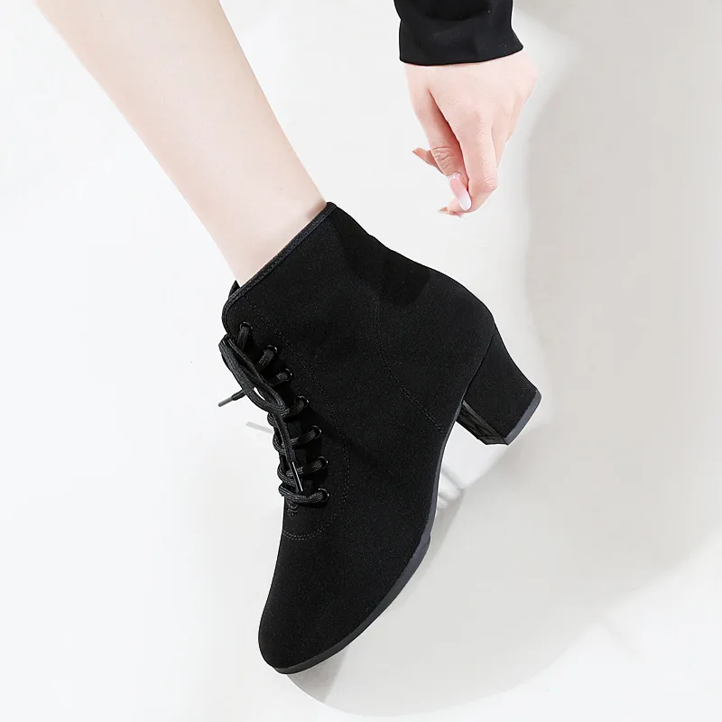 Elegant Ankle Boots Women Shoes New 2023 Point Toe Black Heels Lace-up Short Boot Dance Party Shoes Lady Large Size 34-41 Botas