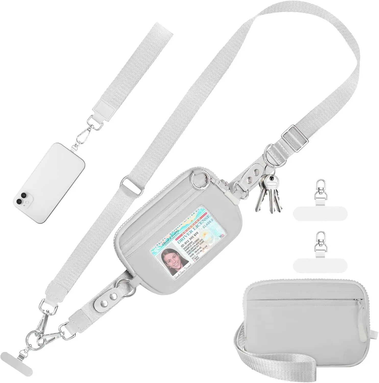

Adjustable Crossbody Phone Lanyard with Detachable RFID Wristlet Wallet, Grey
