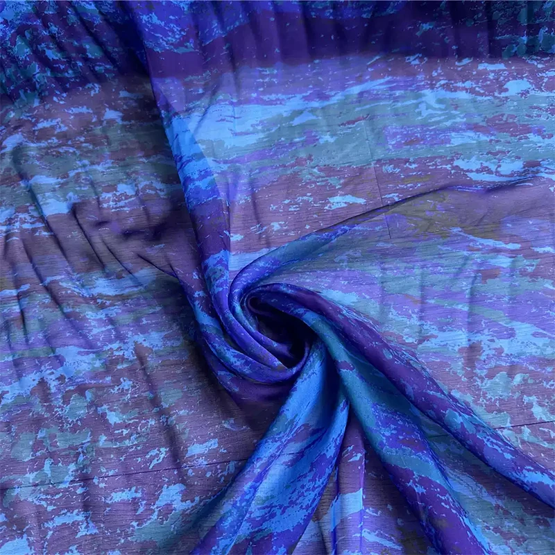 1 meter 100% Mulberry Silk 7 momme Thin Type Chiffon Silk Fabric Blue Camouflage Floral Printed 135cm 52