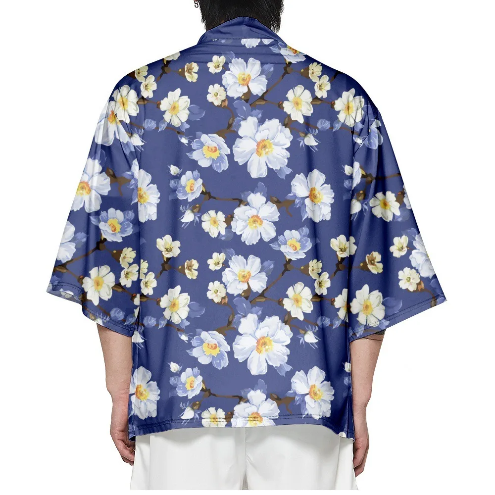 

Summer Samurai Kimono Men Cosplay Floral Print Haori Stylish Streetwear Kimono Japanese Fashion Yukata Cardigan Robe Hot Sale