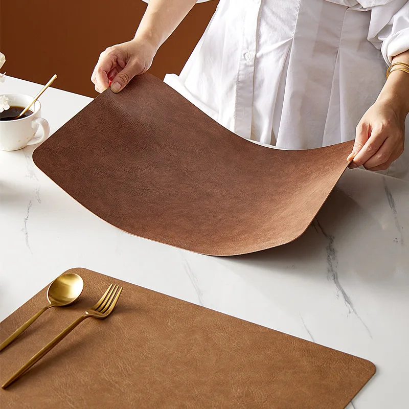 1/4/6Sets Cowhide Grain Shaped Leather Placemat Leather Waterproof Oilproof Table Mats Pad Scandinavian Anti-skid Dinner Mat