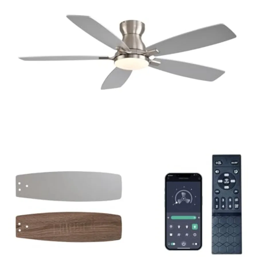 Ceilg Fans with Lights, Low Profile Ceilg Fan with Light and Remote/APP Control, DC Motor, Noiseless, Flush Mount, Ceiling Fan