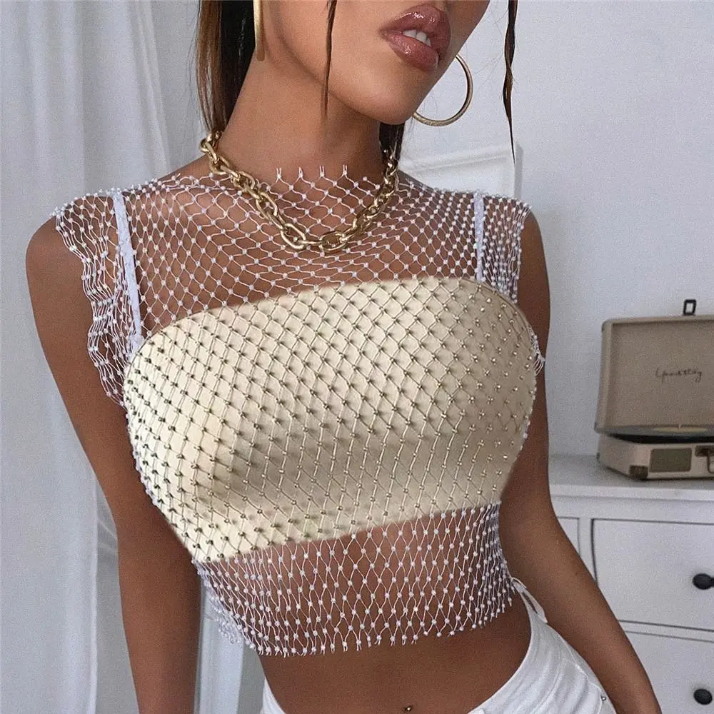 Uitgehold Sprankelend Mesh Top Sexy Zwart Basic Damesondergoed Gothic Strapless Top