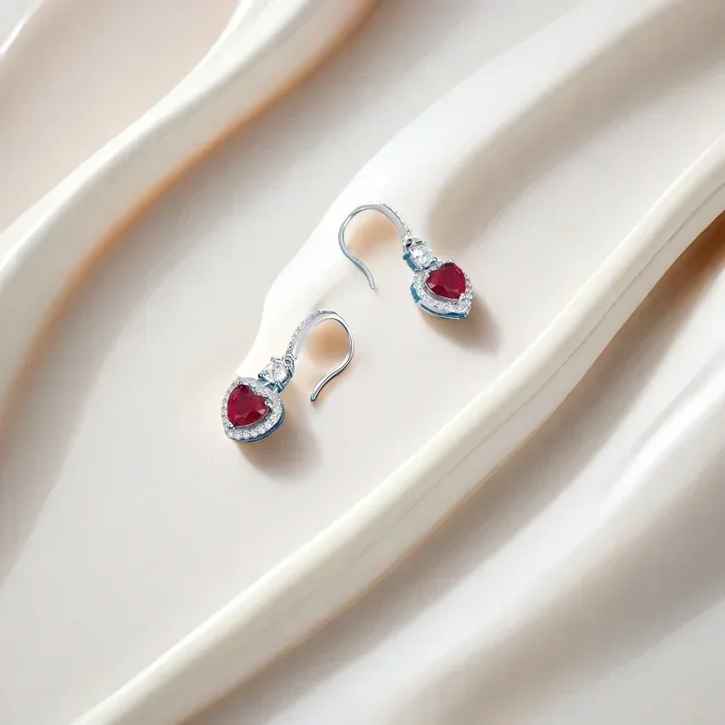 Ruby heart earrings diamonds gracefully  cute  exquisite 925 sterling silver  designer earrings  Selfie real photos of products