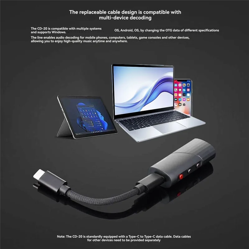 

CD-20 Protable Decoder Type-C Cable Audio Decoding And Headphone Amplifier 3.5Mm 4.4Mm Plug Earphones Accessories-ABIU