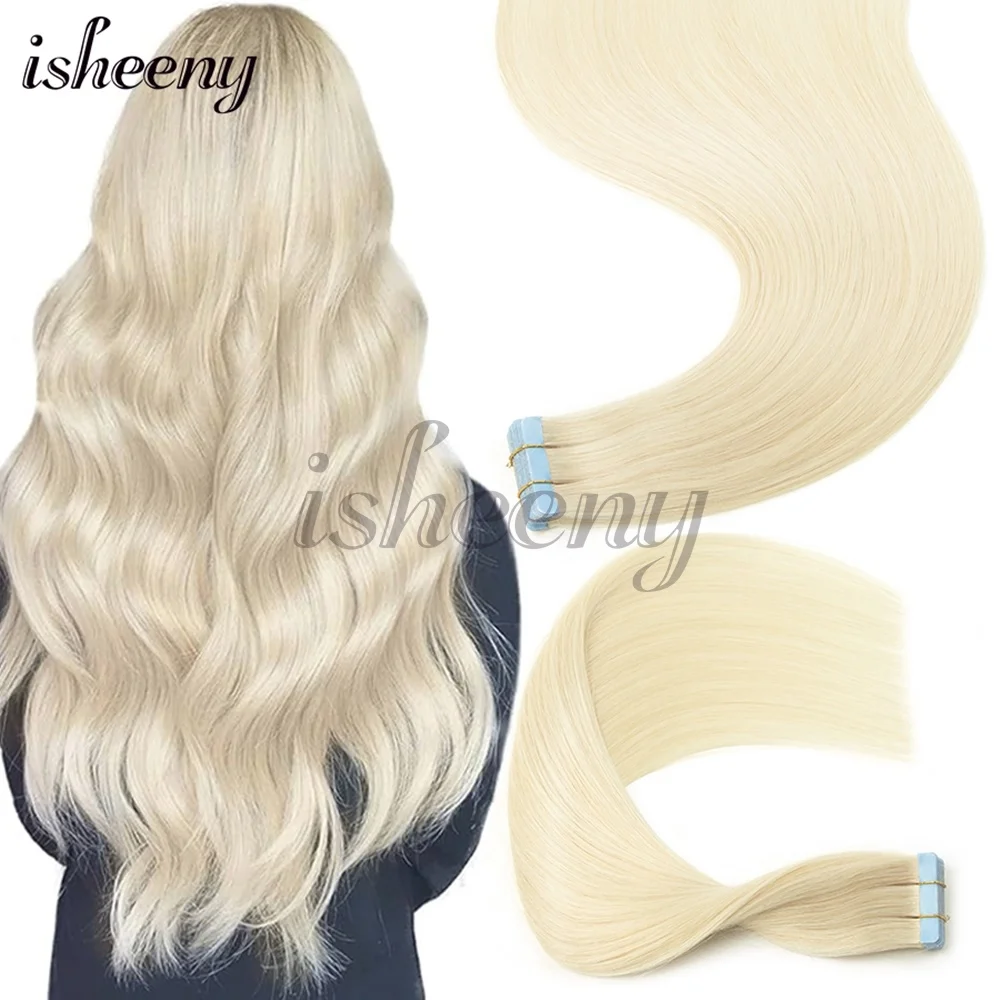 Isheeny Tape in Human Hair Extensions 20pcs/pack PU Skin Weft Tape in Extensions 12-24 inch Machine Remy Human Hiar 40-50g