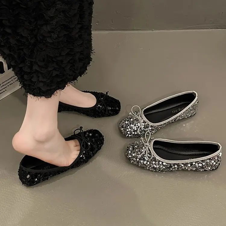 Kokardka Bling damskie buty na płaskim obcasie nowa modna sukienka luksusowe buty 2024 letnia miękka podeszwa wygodne buty elegancka płytka zapatyla