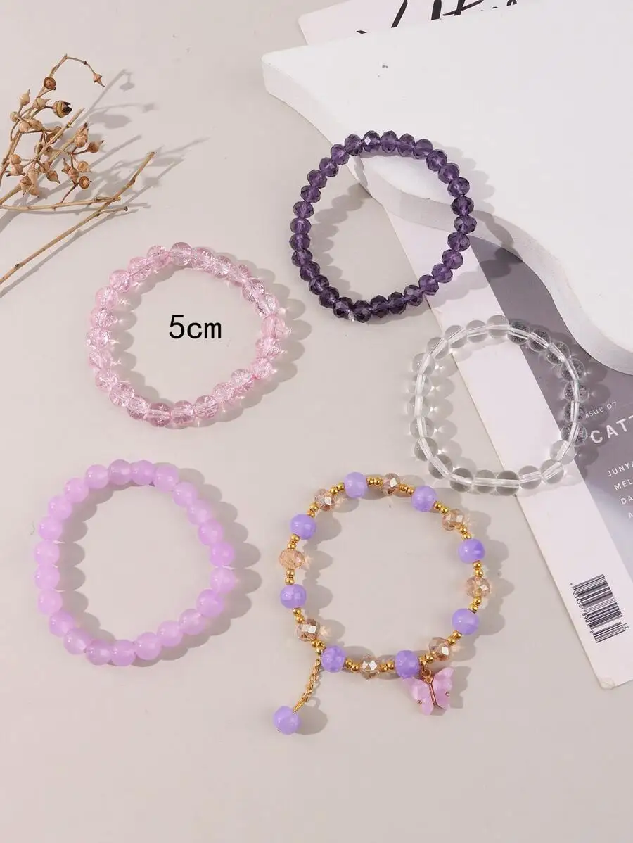 5pcs Bohemian Beaded Bracelets For Women With Butterfly Charm