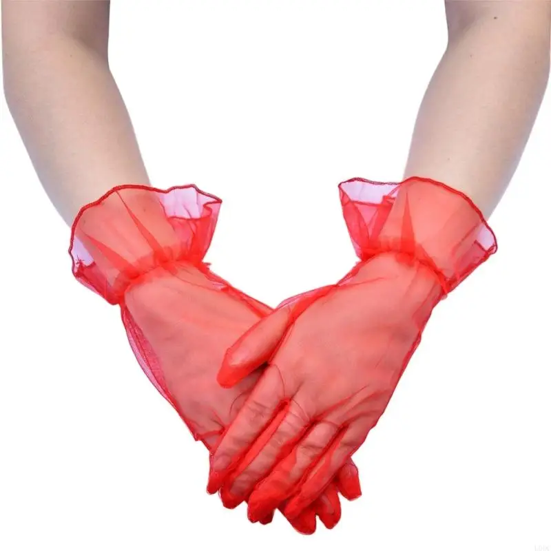 2pack Short Lace Mesh Gloves Princesses Birthday Party Gloves Sunscreen Gloves Y166