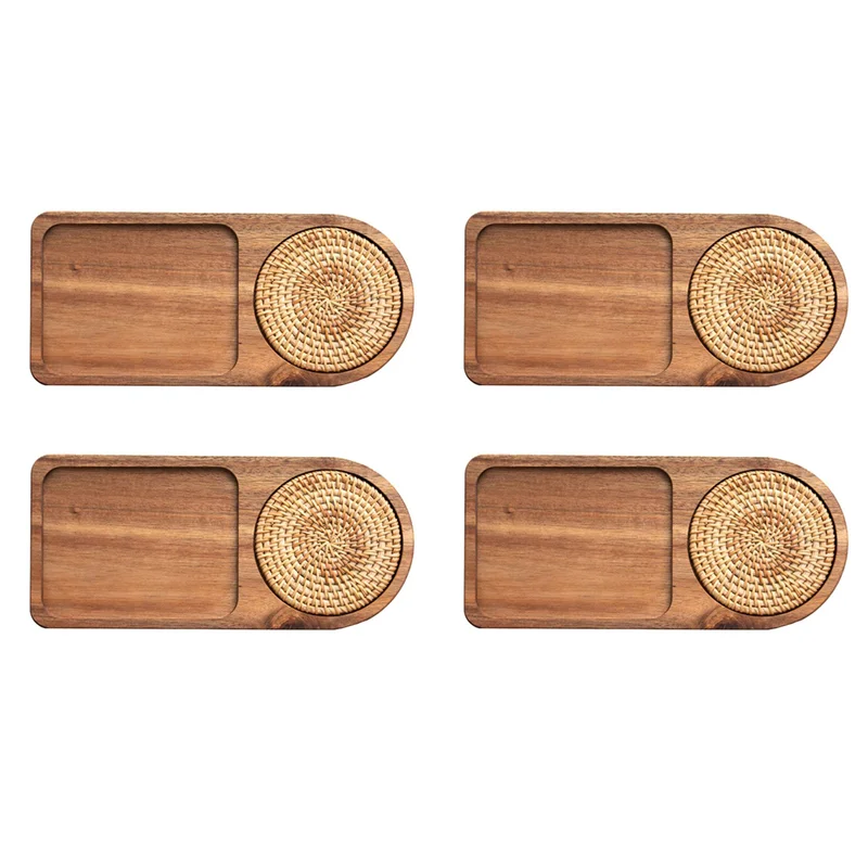 

【RECOMMEND】4X Coffee Tray Wood Plate Breakfast Tray For Serving Food Hospitality Coffeeware Teaware Decor Table Decoration B