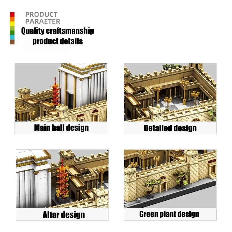 3233 Uds. Templo creativo de Jerusalén, arquitectura de bloques de construcción de Jerusalén, juguete para regalo para niños adultos