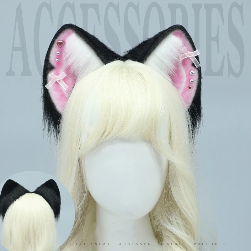 Coiffe en peluche Anime faite à la main pour filles, cerceau de cheveux d'oreille de bête, accessoires de cosplay mignons, Y2K Pad-Culture, simulation