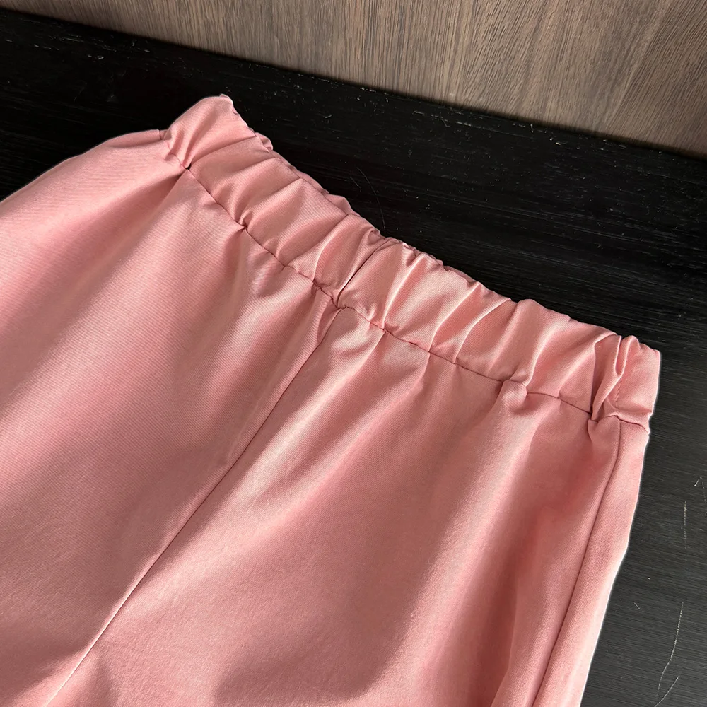 Bear Leader Pink Sweet Girls Clothes Summer New Korean Version Children\'s Set Splicing Pleated Short Sleeved Top+Pants 2Pcs