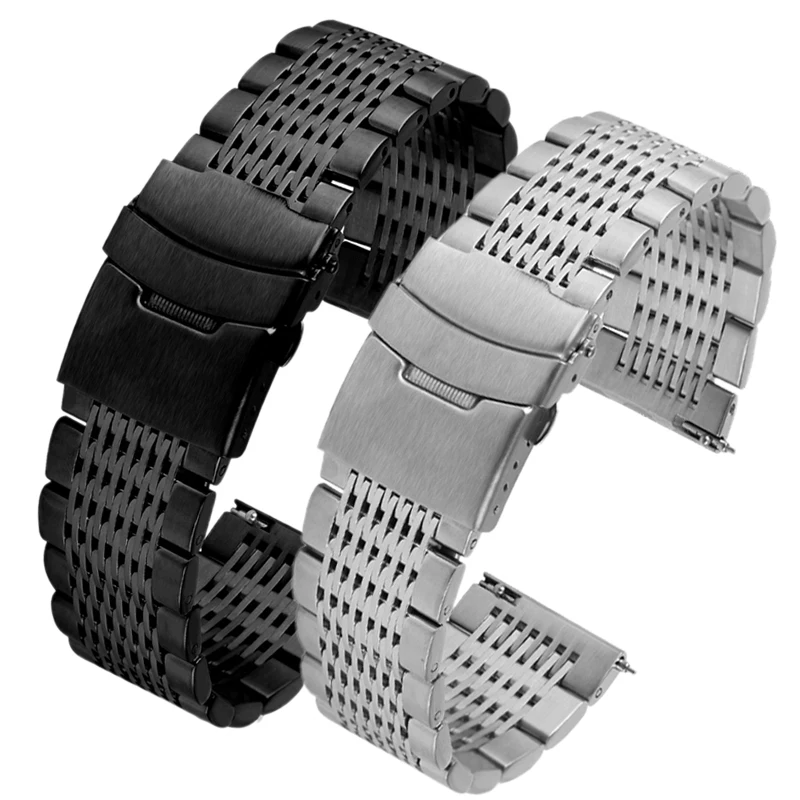 

20mm 22mm Stainless Steel Watchband Metal Bracelet Watch Band Dive Buckle Strap Silver Black for Huawei Samsung Galaxy for Seiko
