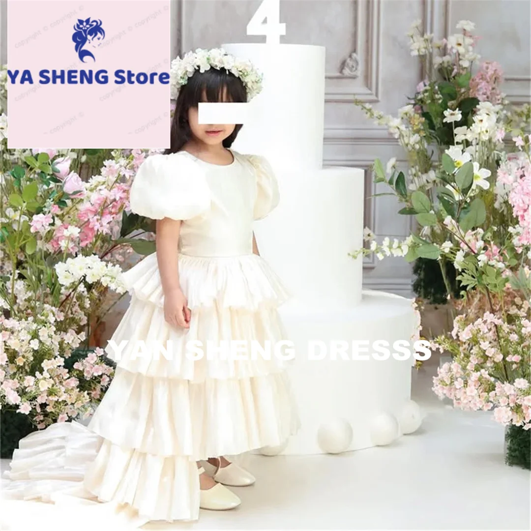 فستان أميرة رسمي طويل مخصص بطيات أنيق لأول مرة للفتيات بطول الكاحل فستان كلاسيكي لفتاة الزهور