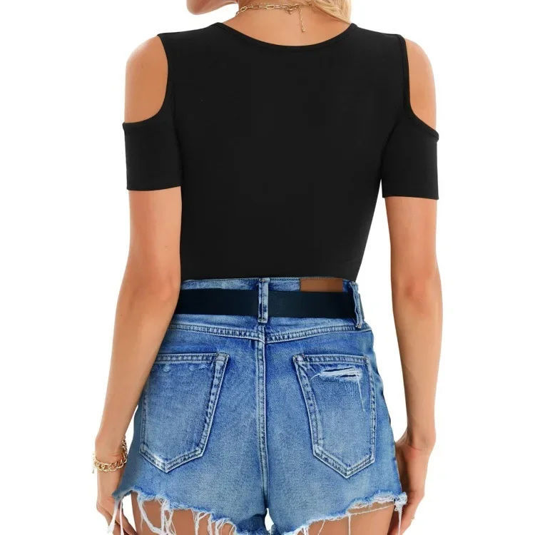 طويلة الأكمام لون نقي الخامس الرقبة الكتف عارية قصيرة الأكمام ارتداءها عبر الحدود 2025 TEMU المرأة بذلة عصرية عادية نحن #5