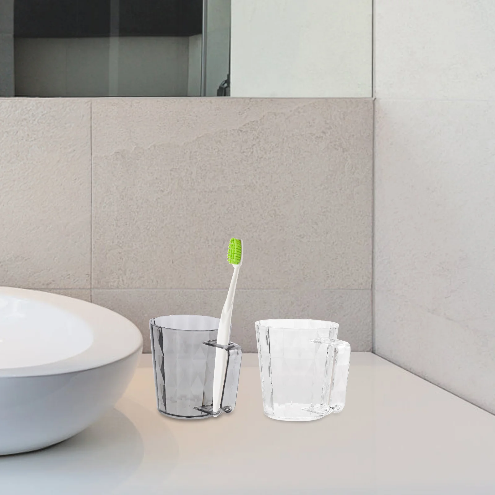 

2Pcs Couple Toothbrush Holder Clear Reusable Plastic Bathroom Cups Travel Mouthwash Cup Multi-Function Tooth Brushing Mug