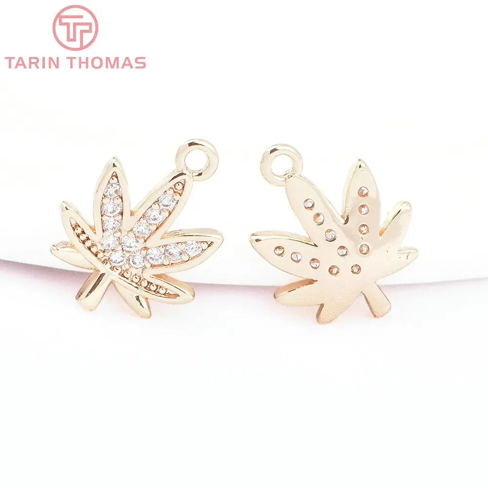 

(8058) 4PCS 11x14MM 24K Gold Color Brass with Zircon Maple Leaf Shaped Pendants High Quality Jewelry Making Findings Accessories