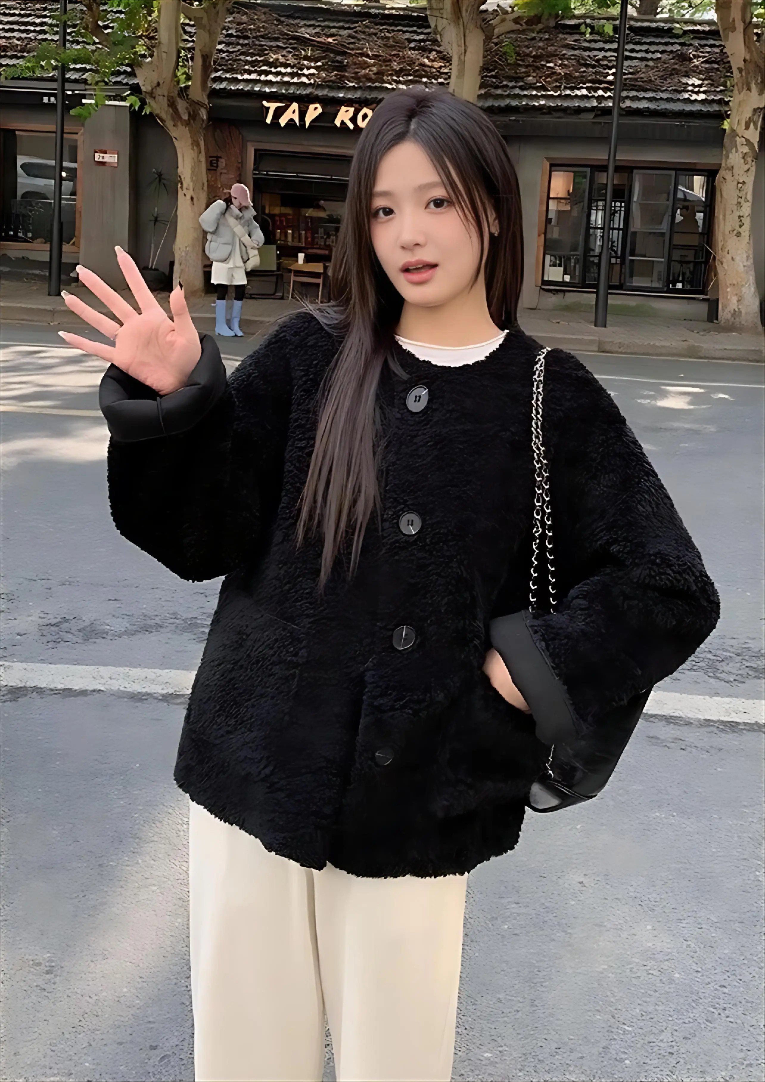 

Lamb Wool Jacket For Women Long Tear Resistant Fashion Female Stylish Panelled Fancy Slim Stretch Fur Collar Casual High Quality