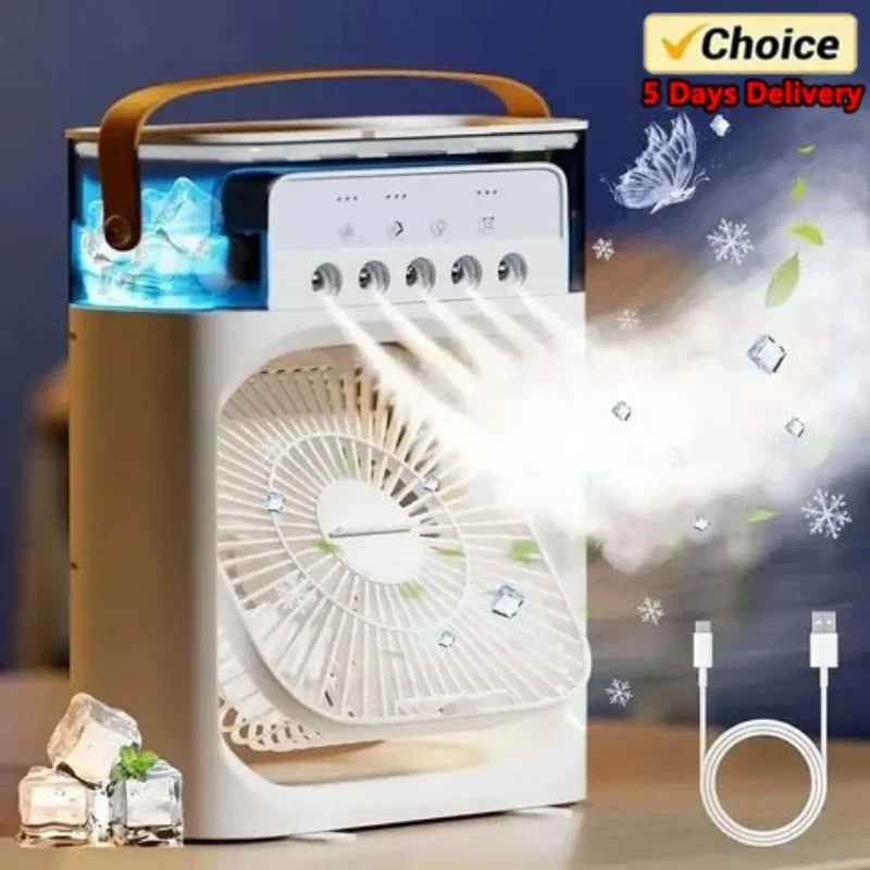 Mini Air Conditioner USB Water Mist Fan 7 Colors LED Light Humidification Fan Home Spray Air Fan Desk Air Cooler Cooling Fan