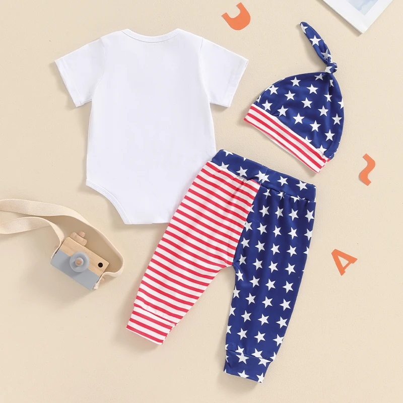 

Newborn Baby Boy Baseball 4th Of July Outfit Short Sleeve Romper Pants Hat Baby Boy My First Fourth of July Clothes