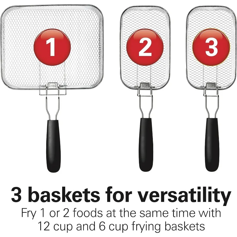 مقلاة هاميلتون بيتش الكهربائية العميقة مع 3 سلال وغطاء، 4.5 لتر / 19 كوب سعة الزيت، التحكم في درجة الحرارة، نافذة العرض