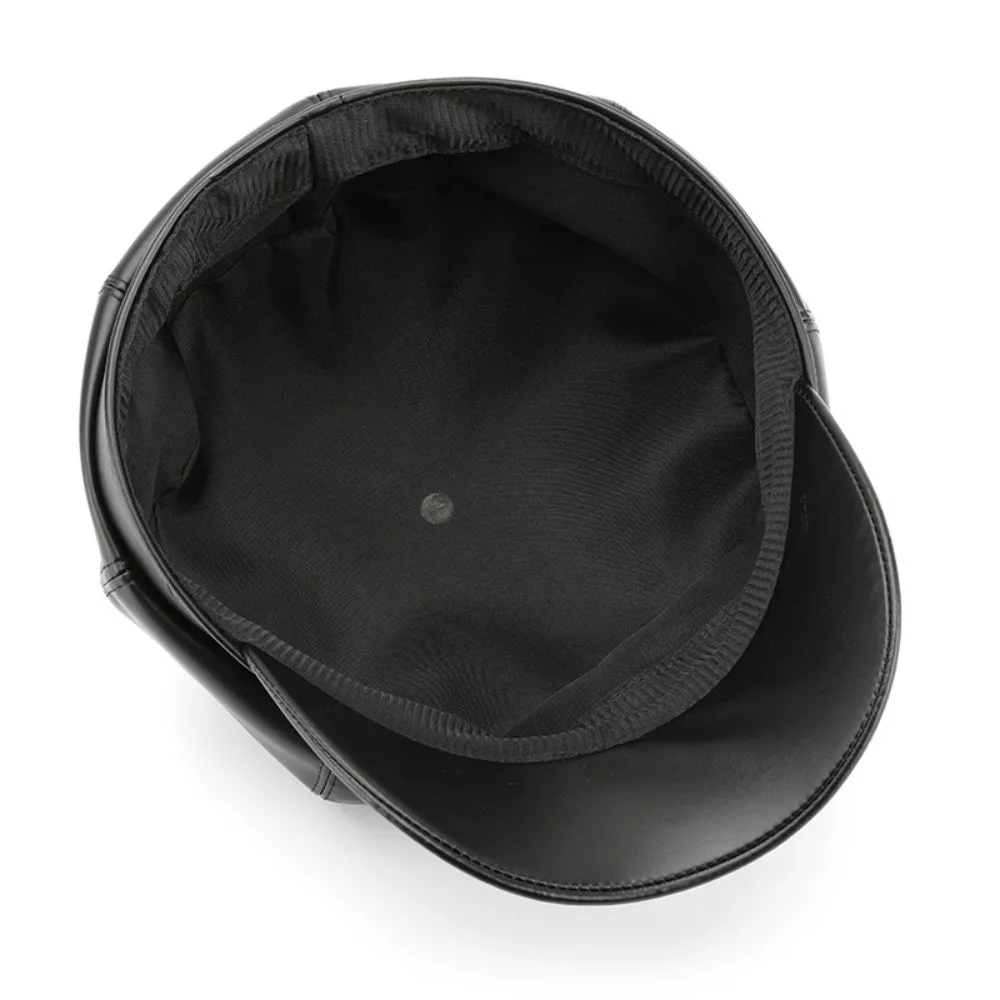 JK Solid Color Vintage PU Beret Cap British Retro Black Octagonal hat Keep Warm Versatile Korean Leather Painter Hat for Woman 2