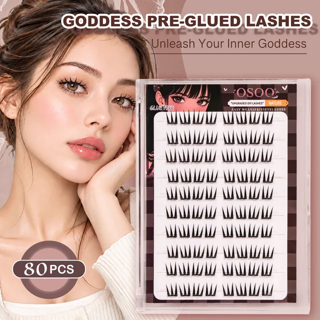 Cílios postiços em tufos fáceis de aplicar, sem cola, super leves, ultrafinos e invisíveis, ideais para iniciantes, para maquiagem natural do dia a dia.