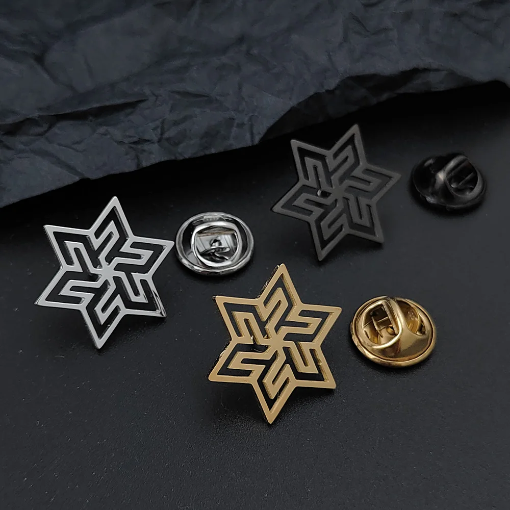 Gold Color Stainless Steel Unique Line Pattern Star Brooch Pins Women's Trendy Jewelry Multi Functional Enamel Pin Accessories