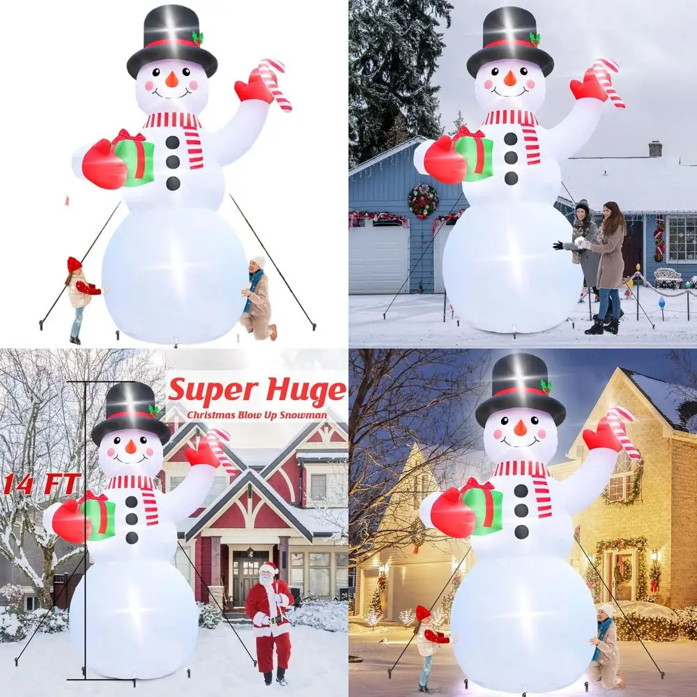 

Снеговик с подсветкой 14 футов, подарочной коробкой и тростью для конфет — рождественский надувной для улицы, для праздничного газона и патио