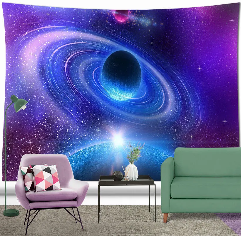 

Decorative Hanging Fabric Polyester Fabric Tapestry, Starry Planet Bedroom Wall Carpet with Installation Package